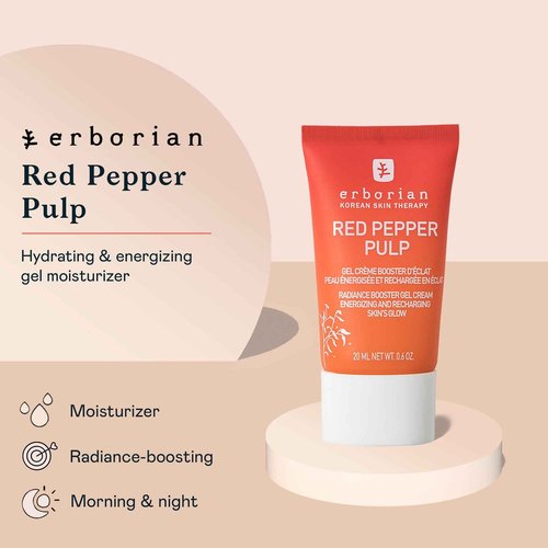 Erborian Red Pepper Pulp Hydrating & Energizing Gel Moisturizer - Facial Moisturizer for Brightened, Refreshed & Plumped Skin - Radiance Boosting Moisturizing Cream - Korean Skin Therapy – 0.6 oz