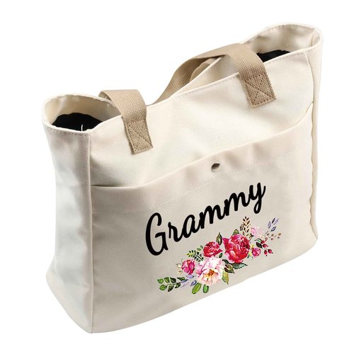 JYTAPP Grammys Gifts for Grandma Cosmetic Bag for Grandmothers Women Best Grams Ever Gifts for Grammie Grandmother Travel Zipper Pouch (Beige Tote Bag)