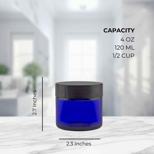 Cornucopia Brands 4-Ounce Cobalt Blue Glass Straight Sided Cosmetic Jars (Pack of 12) 120 ml. Capacity, BPA-Free Lids