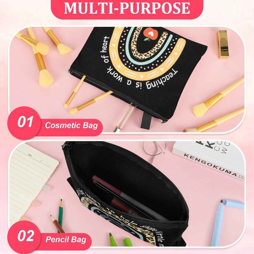 6 Pcs Teacher Appreciation Gifts in Bulk Teacher Makeup Bags for Women 6 Styles Canvas Pencil Bags Travel Toiletry Case with Zipper Gift for Teacher's Day Graduation Back to School