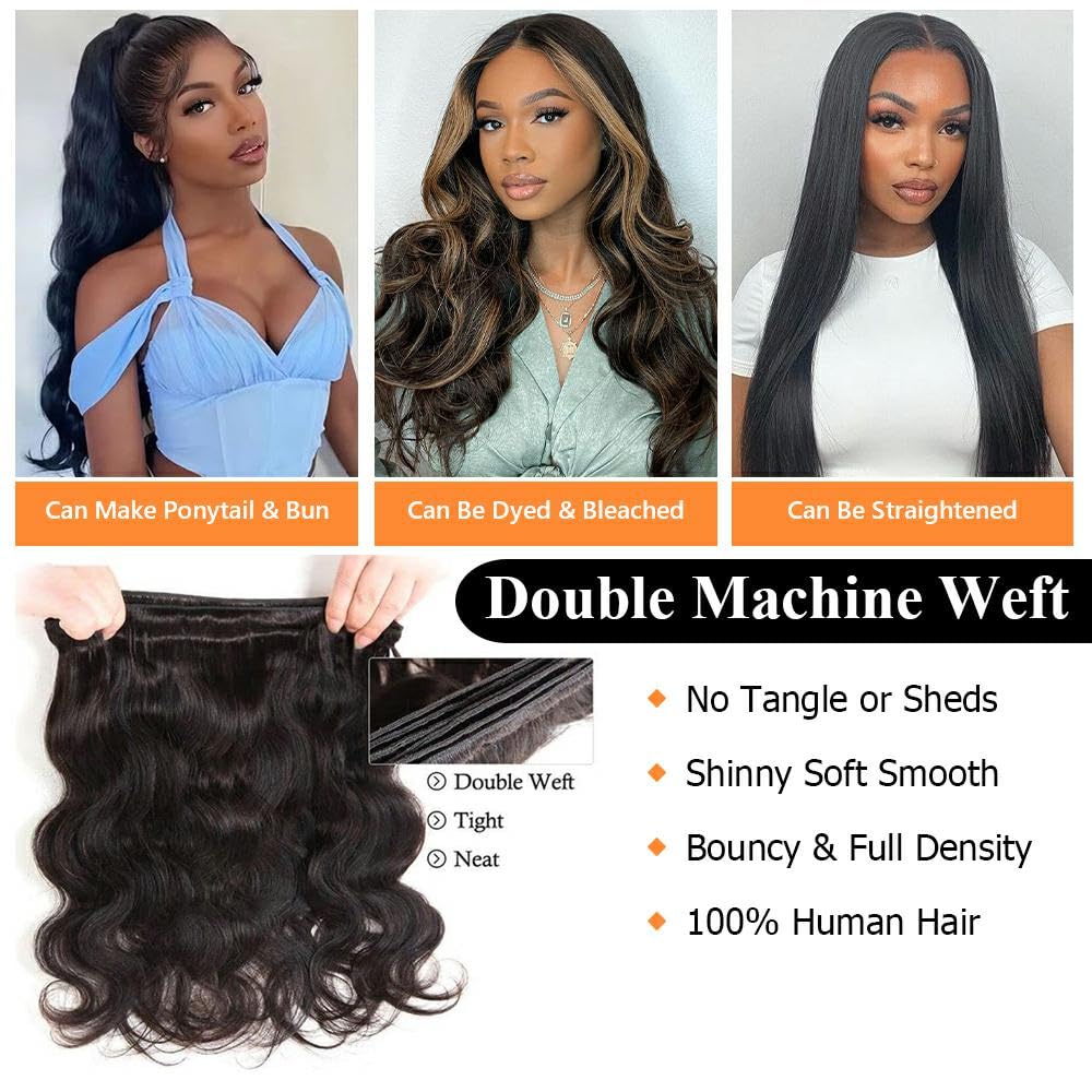 QTHAIR 14A Grade Brazilian Virgin Body Wave Hair (12 14 16,300g/10.5OZ,Natural Black)100% Unprocessed Brazilian Body Wave Virgin Human Hair Extensions Body Wave Brazilian Human Hair for All Women