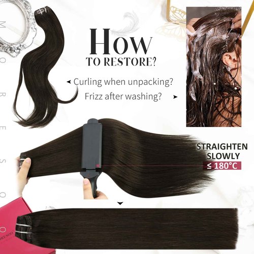 Moresoo Short Human Hair Clip in Extensions Brown Double Weft 10 inch Clip in Hair Extensions for Women Dark Brown #2 5pcs 80g