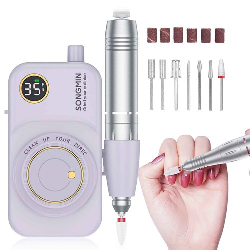 Professional Nail Drill 35000 RPM,SONGMIN Portable Cordless Efile with Bits Kit for Acrylic Nails Gel Polishing Removing,Rechargeable Electric Nail File Machine for Manicure,Pedicure Salon Home,Purple