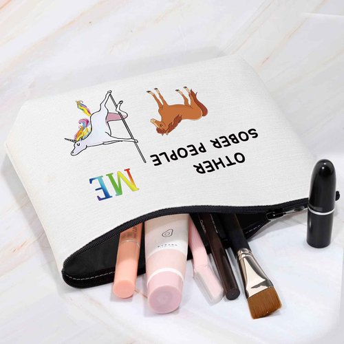 MBMSO Sobriety Gifts Funny Sober Gifts Makeup Bag Other Sober People Unicorn Sober Cosmetic Travel Bag Soberversary Gifts (Other Sober People Me white)