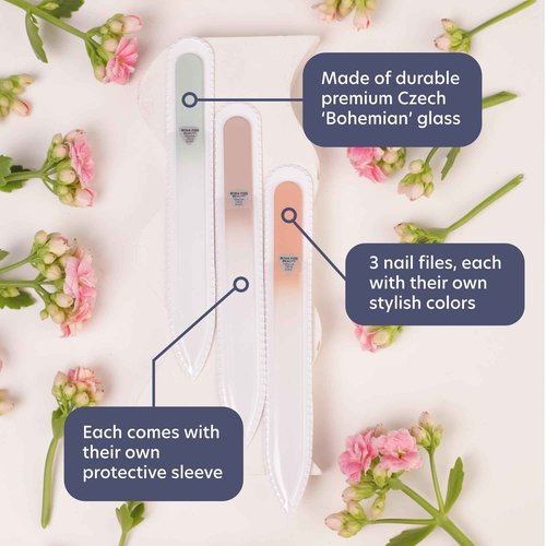 Bona Fide Beauty Value Bundle: 1Pc Cuticle Pusher & 3 Pc Muted Glass Nail Files with Sleeves