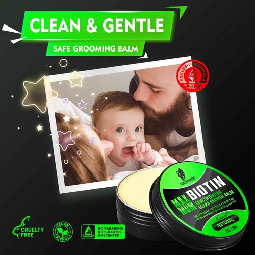Biotin Beard Balm for Men – Unscented, Fast-Absorbing Beard Softener & Growth Balm with Castor, Shea & Jojoba – Conditions, Styles & Thickens Coarse or Patchy Facial Hair – Idea Gift for Him – 2 OZ