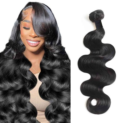 12A Body Wave Bundle Human Hair 22 Inch Bundles Human Hair 100% Unprocessed Brazilian Virgin Weave Bundles 1 Bundle Real Natural Black Wavy Thick Human Hair Extensions Quick Weave for Women