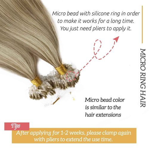 Real Human Hair Microbead Extensions 20 Inch Micro Ring Color #18 Ash Blonde With #60 Platinum Blonde Highlights 50g/50s Remy Straight