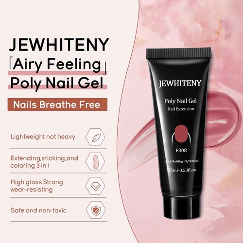 JEWHITENY 14 Colors Poly Extension Gel Nail Kit With U V Lamp Nude Pink White Brown All In One Poly Gel Starter Kit With Base Top Coat Manicure Salon Frence Nail Art DIY