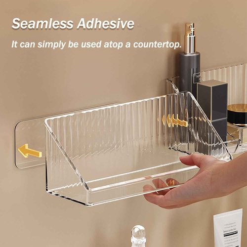 MORNITE 3 Pcs Medicine Cabinet Tray Organizer, Small Adhesive Bathroom Vanity Floating Shelves Storage for Toilet, Mirror, Wall, Countertop, Clear