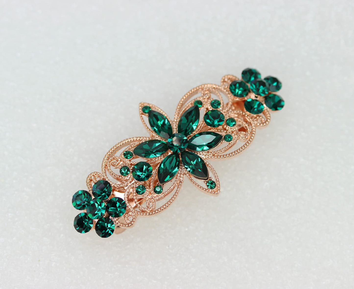 Faship Gorgeous Green Rhinestone Crystal Flora Hair Barrette Clip