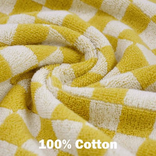 Jacquotha Super Soft Wash Cloths(Mustard Yellow Checkered), 12 Pack Washcloths Facecloth, Cotton Face Towels Set for Body Showering 13x13 Inches, Gifts