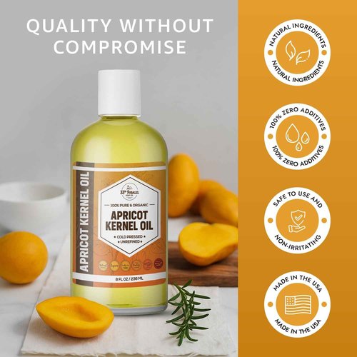 Organic Apricot Kernel Oil (32 Oz) Premium Cold Pressed Unrefined | 100% Pure Apricot Kernel Oil for Skin, Face, Hair, Soap Making, Massage | Carrier for Essential Oils | Available Bulk | 32 FL OZ