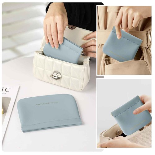NICLNGSH 2 PCS Small Cosmetic Bag for Purse, Organosilicon Super Fiber Leather Mini Makeup Bag Coin Purse for Women, Snap Closure Travel Makeup Pouch for Lipstick Jewelry Key Change (Blue)