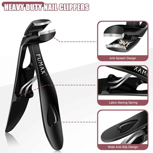 Nail Clippers for Men Thick Nails, Toenail Clippers with Wide Jaw for Thick Toenails, Angled Large Mess Free Toe Nail Clippers with Catcher, Heavy Duty Fingernail Clipper Cutter for Seniors
