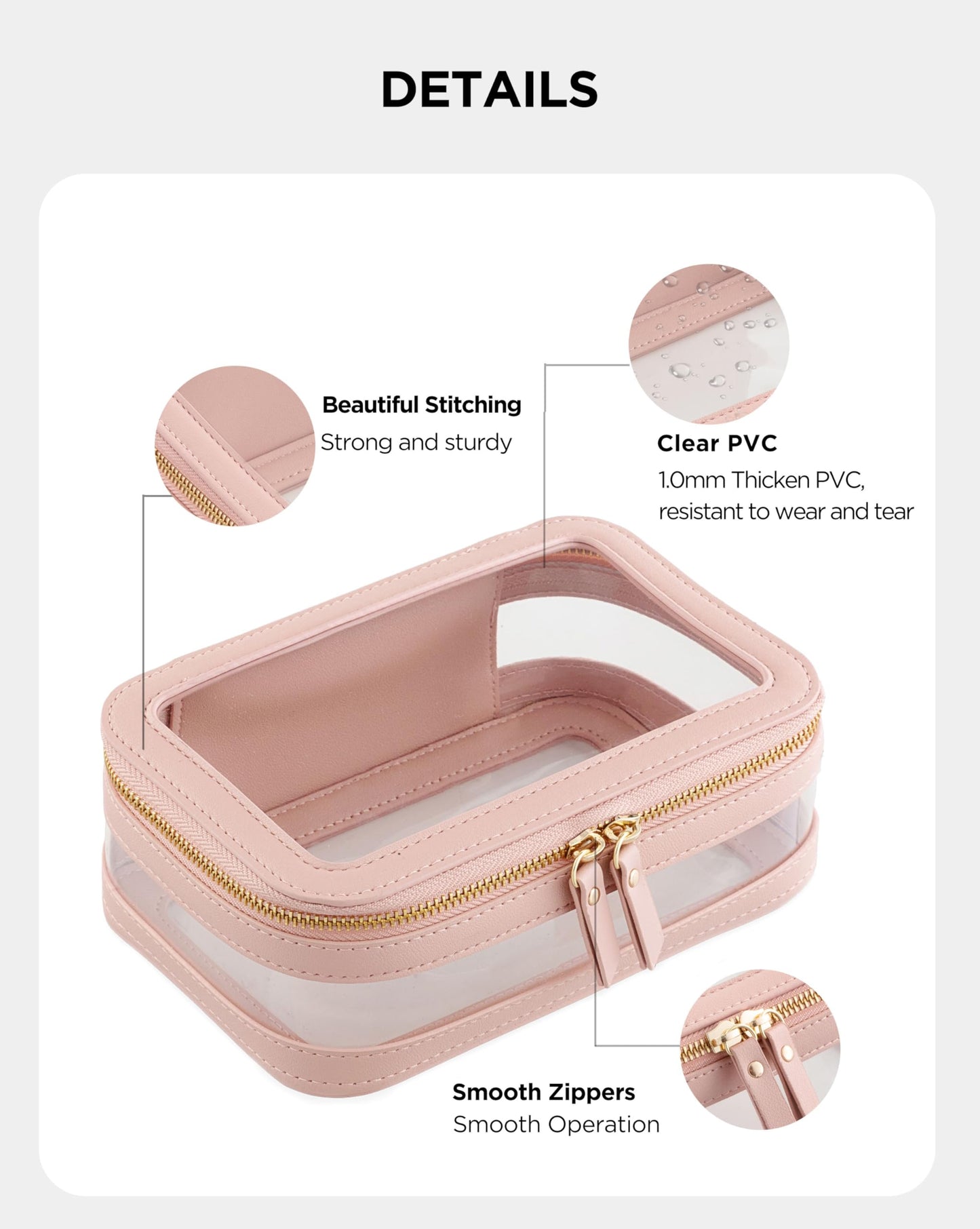 Vorey Large Clear Makeup Bag for Women, Portable Travel Makeup Bag Organizer Waterproof Toiletry Bag Cute Makeup Bags Cosmetic Bag Makeup Pouch, Pink