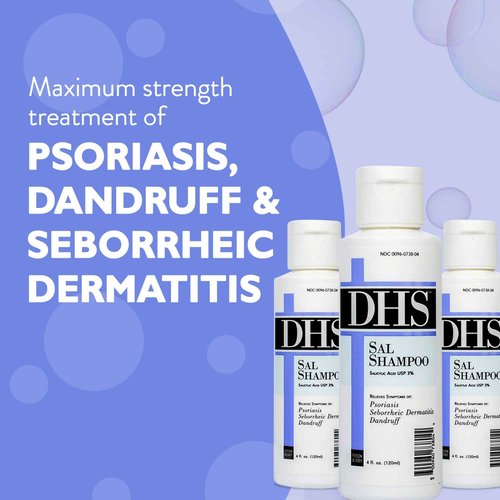 DHS SAL Shampoo - Maximum Strength for Psoriasis, Eczema, and Dandruff/Medicated Anti-Dandruff Shampoo Reduces Oil, Treats Itchy Scalp with Salicylic Acid/PBA-free, Fragrance-free / 4oz