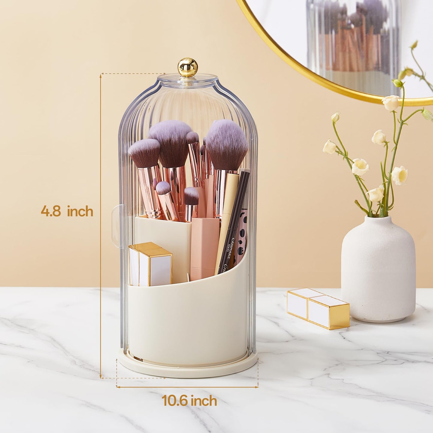 Makeup Brush Holder Organizer with Lid, Waterproof 360°Rotating Cosmetic Make Up brush Storage for Vanity, Gifts, Women