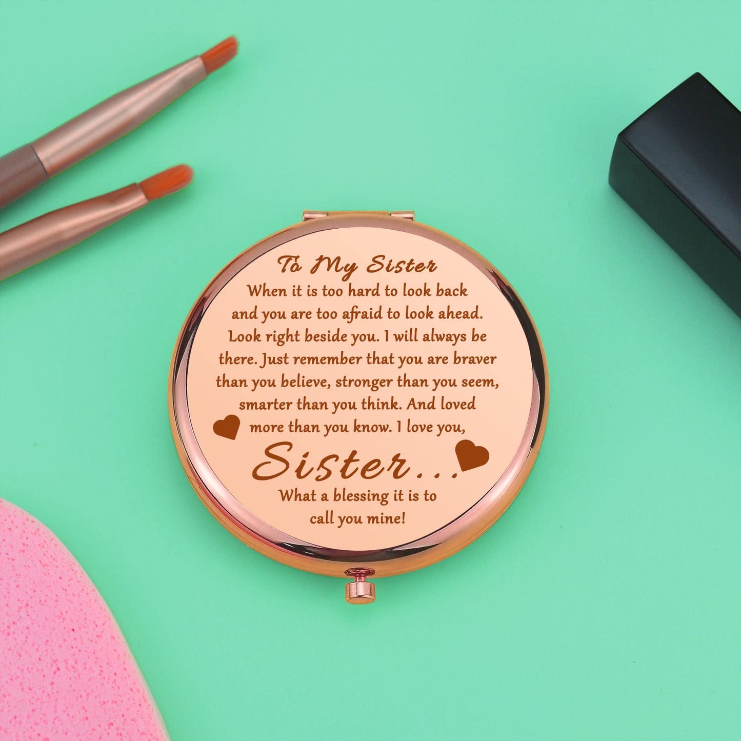 Sisters Gift from Sister Friendship Gift for Girls Compact Makeup Mirror for Bestie Friend Sisters Birthday Gift Ideas Soul Sister Gifts for Women Folding Makeup Mirror Wedding Graduation Gifts