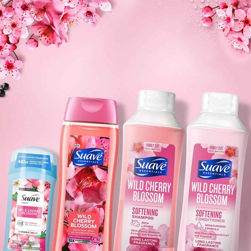 Suave Shampoo, Conditioner & Body Wash 2-Pack + Invisible Solid Antiperspirant Deodorant for Women, Wild Cherry Blossom, 48H Protection