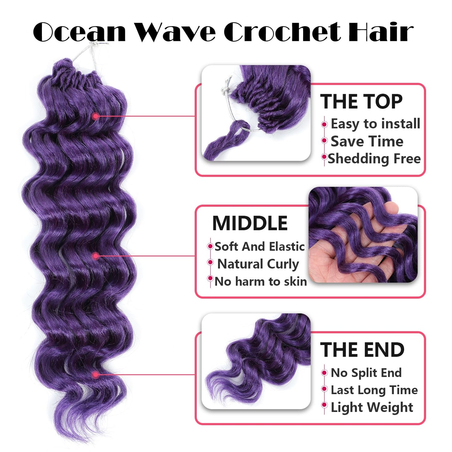 Ocean Wave Crochet Hair 12 Inch 8 packs Deep Wave Crochet Hair Synthetic Curly Crochet Braiding Hair for Black Women (12 Inch, 8 packs, Purple)