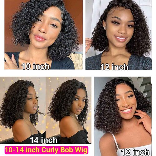 Tascal Bob Wig Human Hair 13x6 Deep Curly Lace Front Wigs Human Hair 180% Density Short Bob Wig Pre Plucked with Baby Hair Glueless Curly Wigs for Black Women(12 Inch)