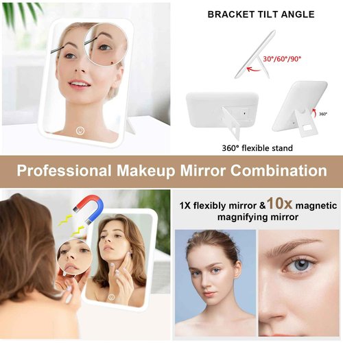 PEEH Makeup Bag with Lighted Mirror, Travel Make up Train Case with Adjustable Brightness Vanity Mirror and Detachable 10x Magnifying Mirror (Beige Clover)