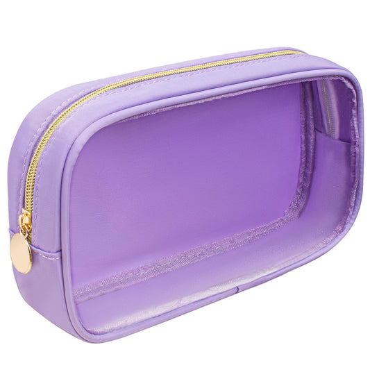 Small Clear Makeup Bag for Purse,Clear Toiletry Bag Preppy TSA Approved Travel Size Toiletry Bag Makeup Pouch Car Accessories Travel Essentials for Women Girls (Large Purple)