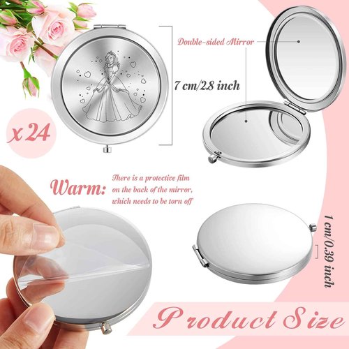 Taiyin 24 Pcs Quinceanera Party Favors for Guests Baptism Compact Mirror Favor Round Hand Makeup Mirror Quinceanera Gifts for 15 Year Old Girl Sweet 15 Birthday Gift for Guest(Silver)