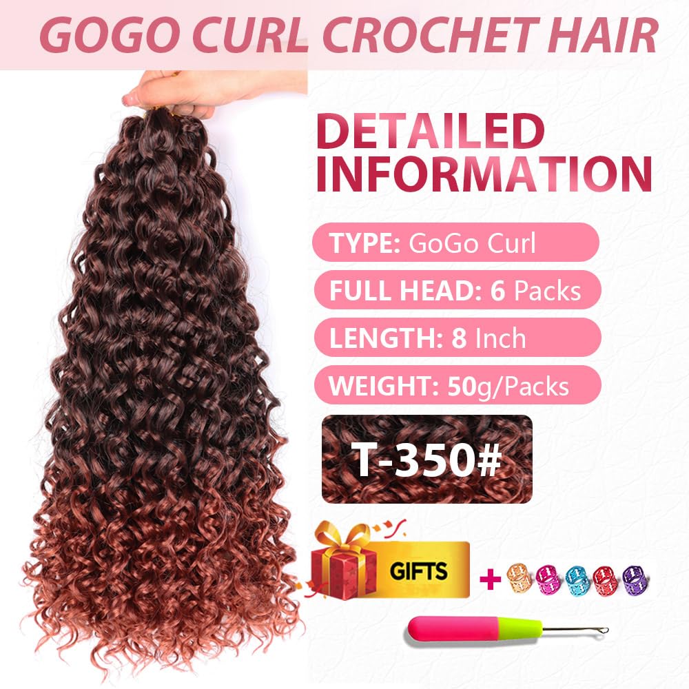 GoGo Curl Crochet Hair Water Wave Crochet Hair Water Wave Crotchet Braiding Hair (8 Inch (Pack of 6), 1B/350#)