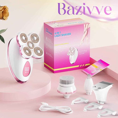 Electric Razors for Women Legs - Painless Body Shavers for Sensitive Skin - 5 in 1 Cordless Lady Trimmer for Women's Leg, Bikini and Face - Waterproof Wet/Dry Remover, Rechargeable, Pink