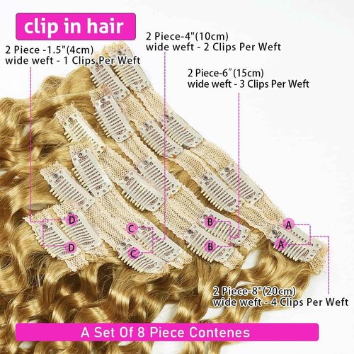 Curly Clip in Hair Extensions Real Human Hair 14inch 100g Invisible & Seamless 100% Brazilian Remy Human Extension Deep Wave Clip ins Extensions Double Weft 8 PCS with 20 Clips #27 Honey Blonde