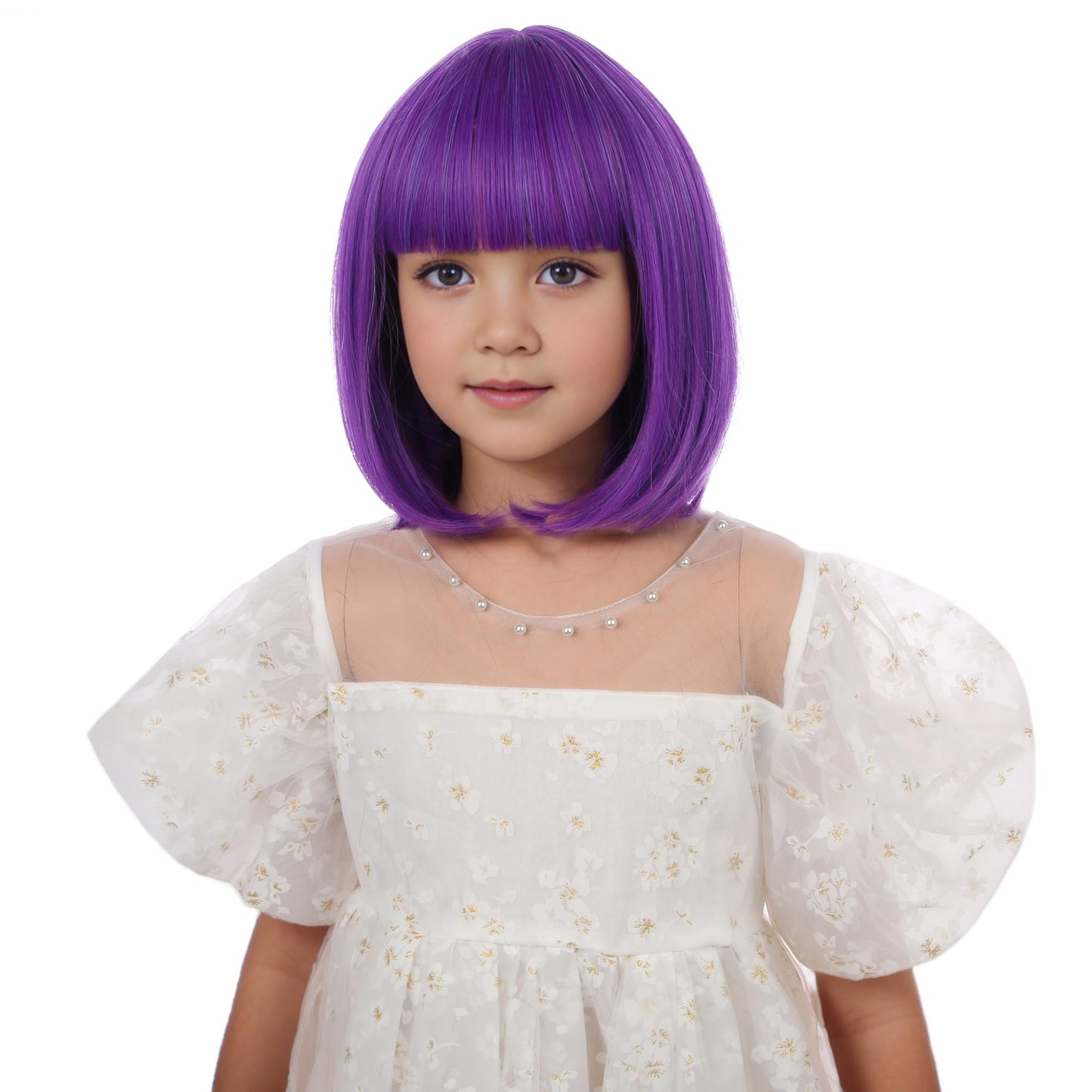 Edivd Bright Purple Bob Wig for Kids Girls Short Purple Bob Wig with Bangs Heat Resistant Synthetic Wig with Wig Cap