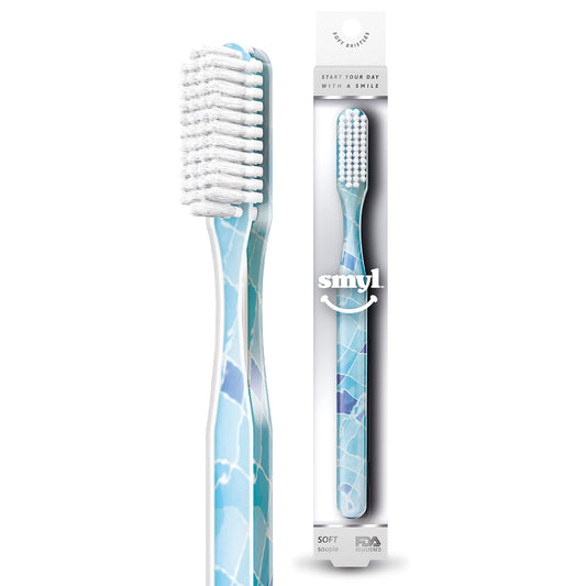 SMYL Toothbrush, Toothbrushes for Adults with Nylon Bristles, Oral Care and Plaque Removal, Day at The Beach Design, Aqua