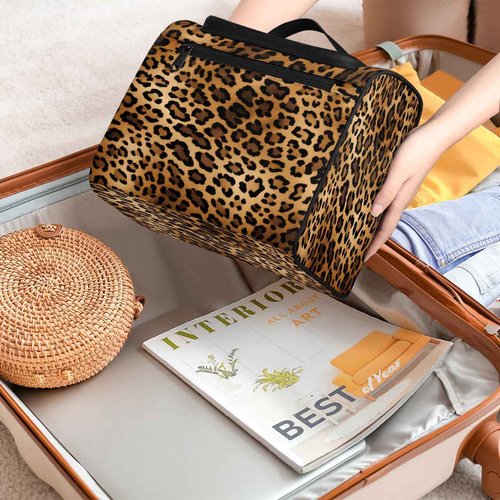 JXDXHCW Toiletry Bag with Hanging Hook Makeup Bag Retro Leopard Cheetah Animal Print Cosmetic Case Travel Organizer for Women Men Traveling Wash Bag