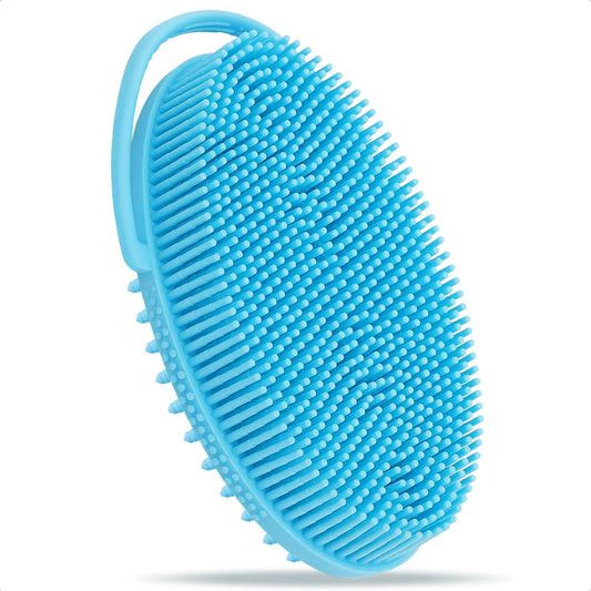 FREATECH Silicone Body Scrubber with Loop Handle, Gentle Exfoliating Body Cleansing Brush for Use in The Shower or Bath, More Hygienic Than Loofah, Easy to Clean, Long-Lasting, Light Blue