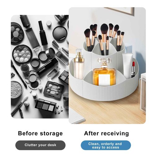 DASITON 360° Rotating Makeup Brush Holder Organizer,Large Capacity Makeup Organizer Countertop,11 Slots Makeup Brush Holder,Cosmetic Organizer,Cosmetic Display Cases for Vanity,Desktop,Bathroom(White)