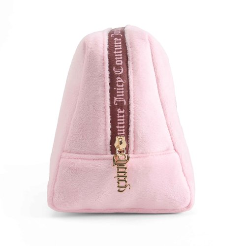 Juicy Couture Pink Makeup Bag Cosmetics Organizer Travel Essentials Zip Top Wedge Gold Terroir Dog Rhinestone Crown Velour