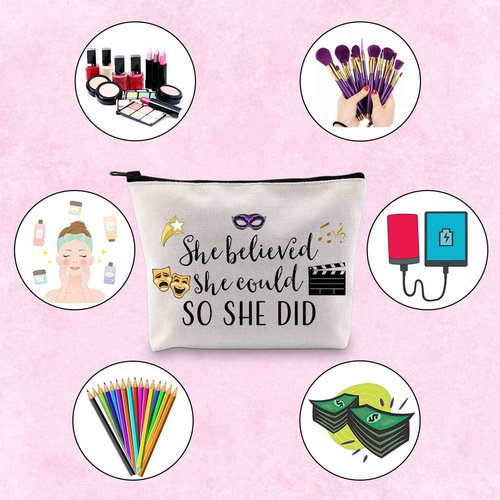 TSOTMO Theatre Themed Inspirational Gift She Believed She Could So She Did Actress Zipper Pouch Makeup Bag (She believed theatre)