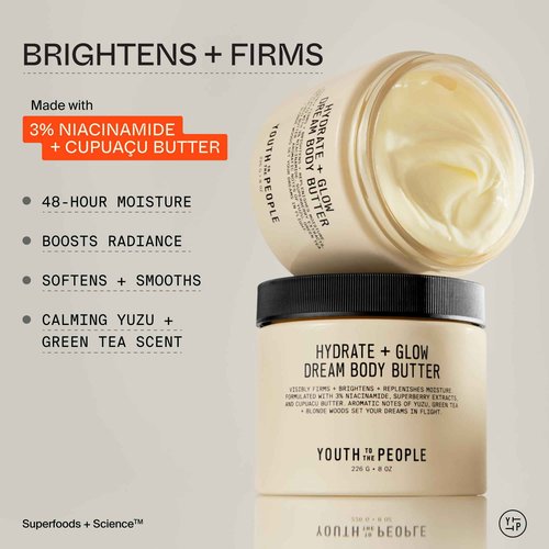 Youth To The People Dream A La Glow Set, 2-Pc Face + Body Hydration Giftset for Dry Skin ($40 Value), Mini Travel Moisturizers, with Superberry Dream Mask and Firming Body Butter