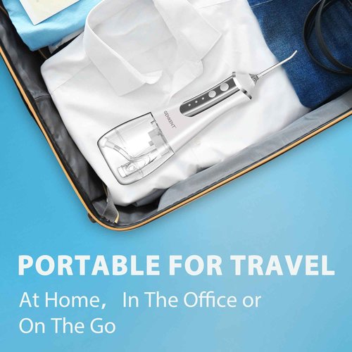 Water Flosser Pick for Teeth Cleaning 300ML Dental Oral Irrigator 3 Modes 5 Tips Rechargeable Travel Pik Waterproof Dental Picks Electric Flossing for Home (White)