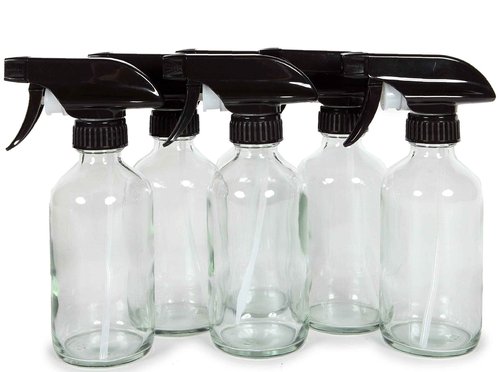 Vivaplex, 6, Large, 8 oz, Empty, Clear, Glass Spray Bottles with Black Trigger Sprayers (Pack of 2)