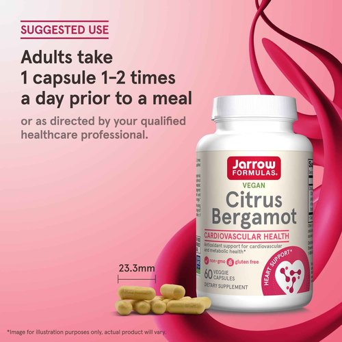 Jarrow Formulas Citrus Bergamot 500 mg - 60 Servings (Veggie Caps) - Antioxidant Support for Cardiovascular & Metabolic Health - Dietary Supplement - Gluten Free - Use QH-Absorb