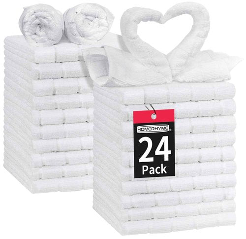 HOMERHYME White Washcloths, 24 Pack Microfiber Face Cloths, Soft Bulk Fingertip Towels, Lint Free Quick Dry Absorbent Reusable Multi-Purpose Face Wash Cloth for Bathroom, Kitchen, Spa, Gym