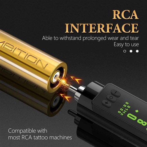 Tattoo Power Supply - Ambition Mini Wireless Portable RCA Tattoo 1200mAh Battery Pack with LED Digital Display for Rotary Tattoo Machine