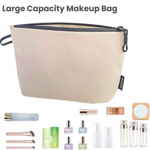 IMWECA Lightweight Makeup Bag Waterproof Travel Toiletry Bag for Women and men,Beige Quilted Cosmetic Bag Organizer Bag
