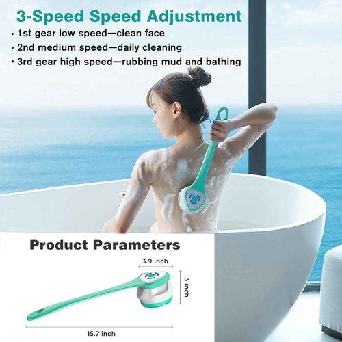 AZKSUN Electric Shower Brush, Body Scrubber, Facial Brush, Exfoliate, with 5 Shower Heads（White）
