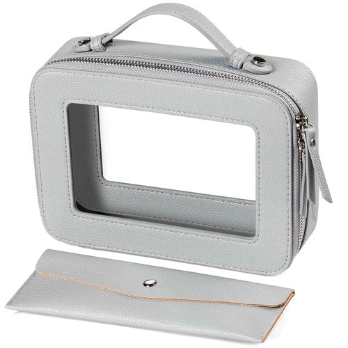 EcoVision Clear Makeup Bag, Travel Cosmetic Accessory Bag, Toiletry Organizer Bags for Women, Portable Waterproof Zipper Cosmetic Bag with Transparent Window, Haze blue