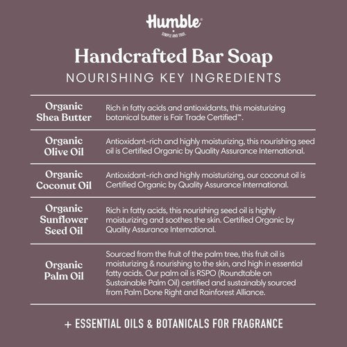 HUMBLE BRANDS Handcrafted Bar Soap, Organic Cold Processed Soap Bars, Moisturizing Face & Body Cleanser - Patchouli & Copal - 3 pack
