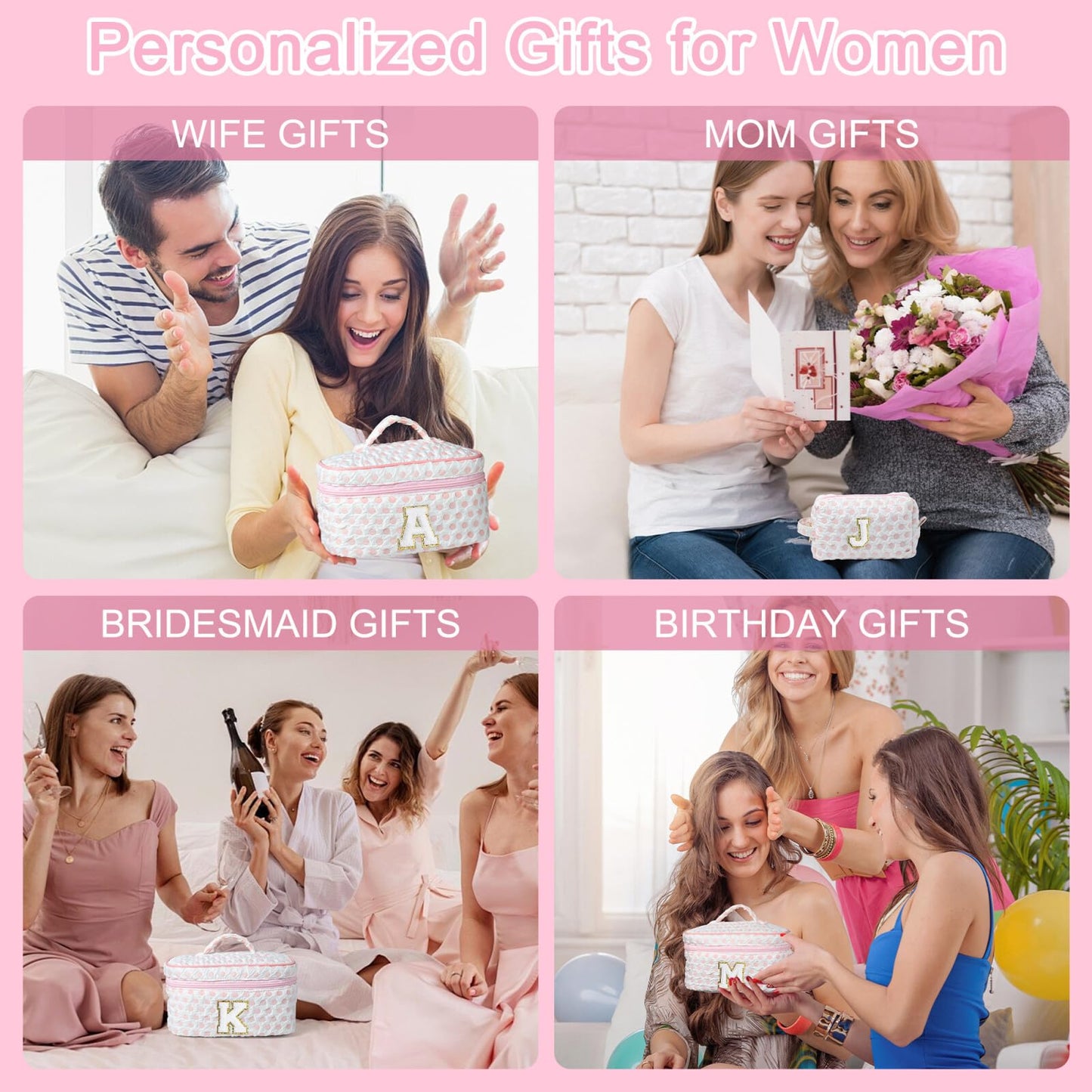 YOOLIFE Personalized Gifts for Women, Make Up Bag Initial Makeup Bag Cute Makeup Bag Beauty Bag Unique Mothers Day Christmas Gifts Girlfriend Wife Sister Gifts for Her Women Skin Care for Girls G